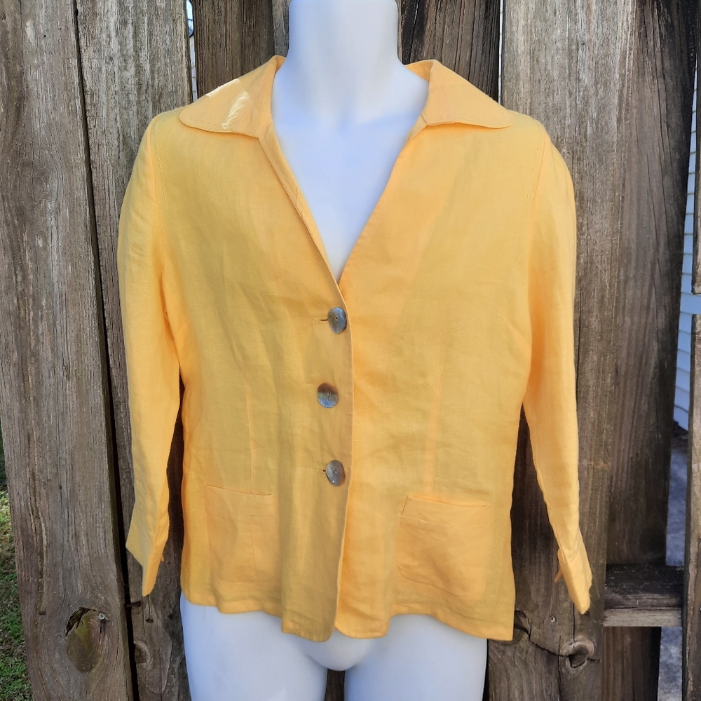 Kim Rogers Yellow 100% Linen Button Up Shirt, 10